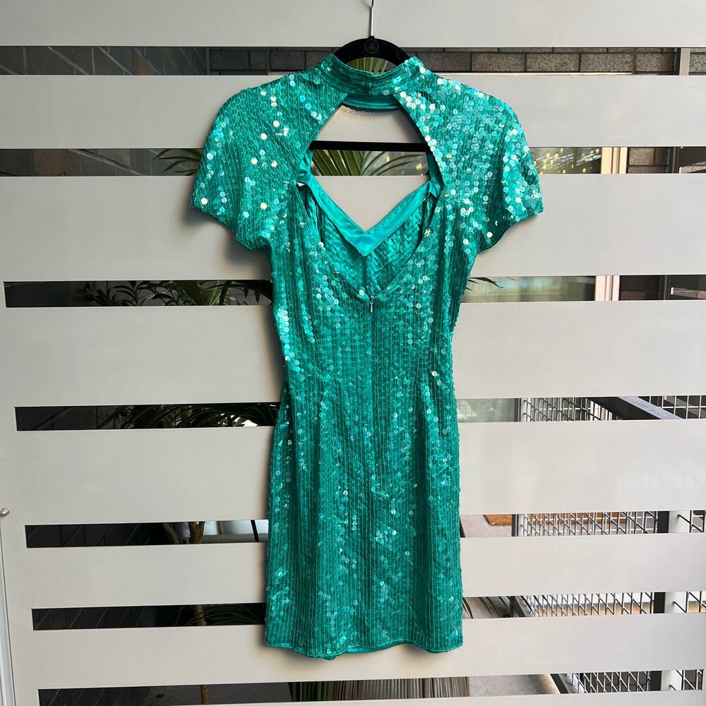 Niteline Vintage Turquoise Sequin Party Cocktail Dress Size 6 - Picture 3 of 6